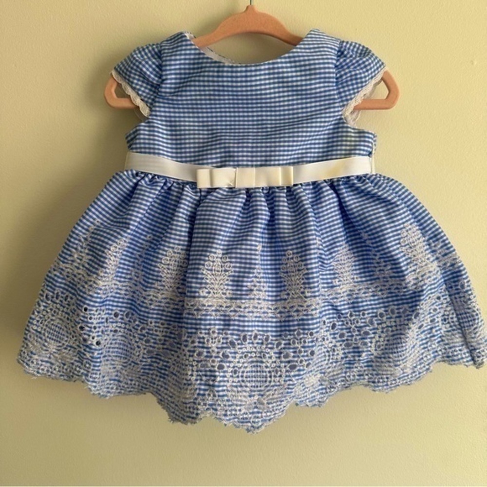 NFS. Rare Editions blue gingham and lace baby girl dress size 3-6 months GUC